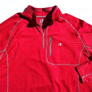 VTG Men’s Champion Elite ¼ Zip Performance Sweatshirt Red/Grey, Thumbholes XXL
